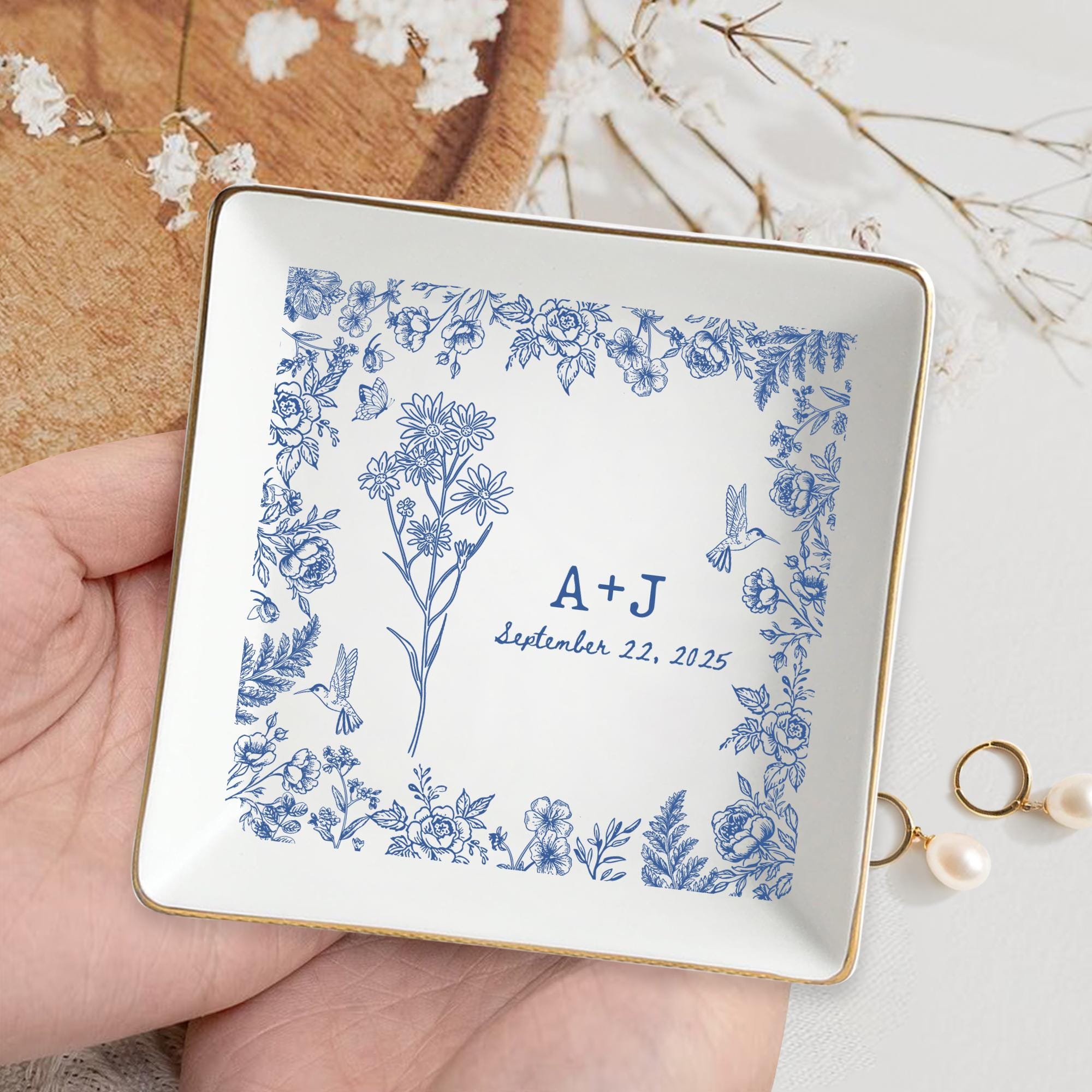 Personalized Ceramic Wedding Ring Dish: Initial & Date Keepsake - Etsy