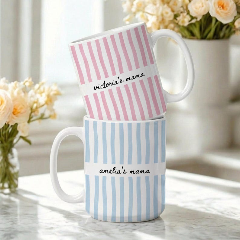 Personalized Mom Stripe Ceramic Mug, Custom Name Mother's Day Gift for Mom, New Mom Gift Idea, First Time Grandma Gifts image 6