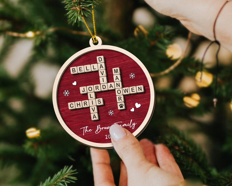Personalized Family Crossword Puzzle Art Ornament, Custom Scrabble