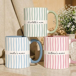 Personalized Mom Stripe Ceramic Mug, Custom Name Mother's Day Gift for Mom, New Mom Gift Idea, First Time Grandma Gifts image 1