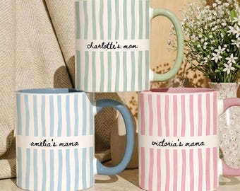 Personalized Mom Stripe Ceramic Mug, Custom Name Mother's Day Gift for Mom, New Mom Gift Idea, First Time Grandma Gifts