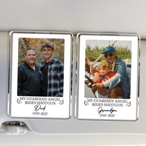 Custom Photo Visor Clip, My Guardian Angel Rides Shotgun Visor Clip, Grandpa Memorial Gift, Father's Day Gift Memorial Visor Clip Keepsake