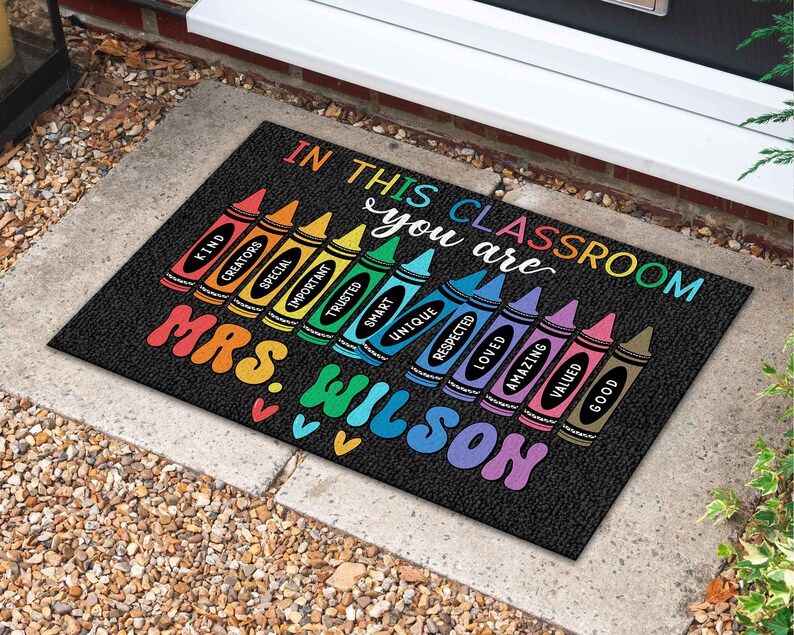 Classroom Welcome Mat, In this Classroom Teacher Rug, Teacher Personalized Gifts, Classroom Decor, Back to School Decor, New Teacher Gift #2_Black