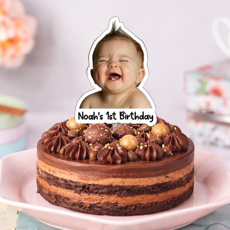 Custom Photo Birthday Cake Topper, Personalized Photo Birthday Cake Decor, Milestone Birthday Baby Photo Topper, Birthday Party Decor Gift image 3