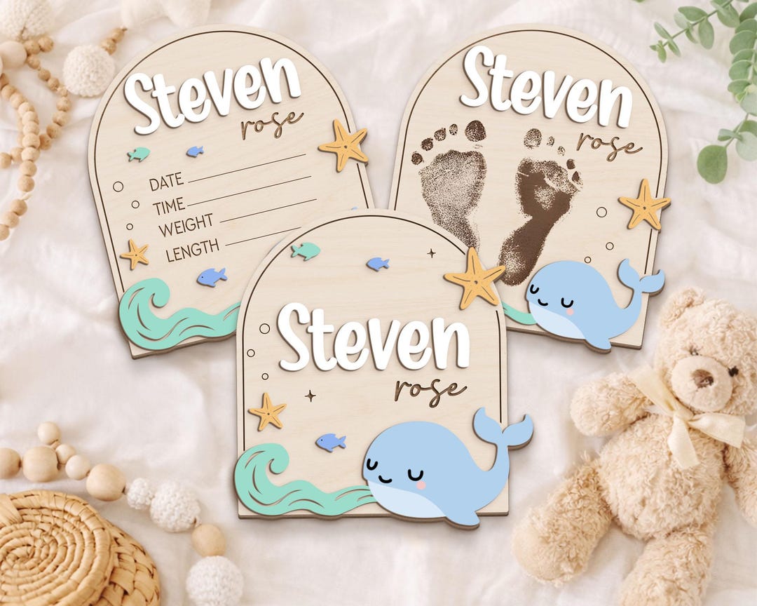 Custom Ocean Baby Name Sign, Nautical Sea Newborn Birth Announcement ...