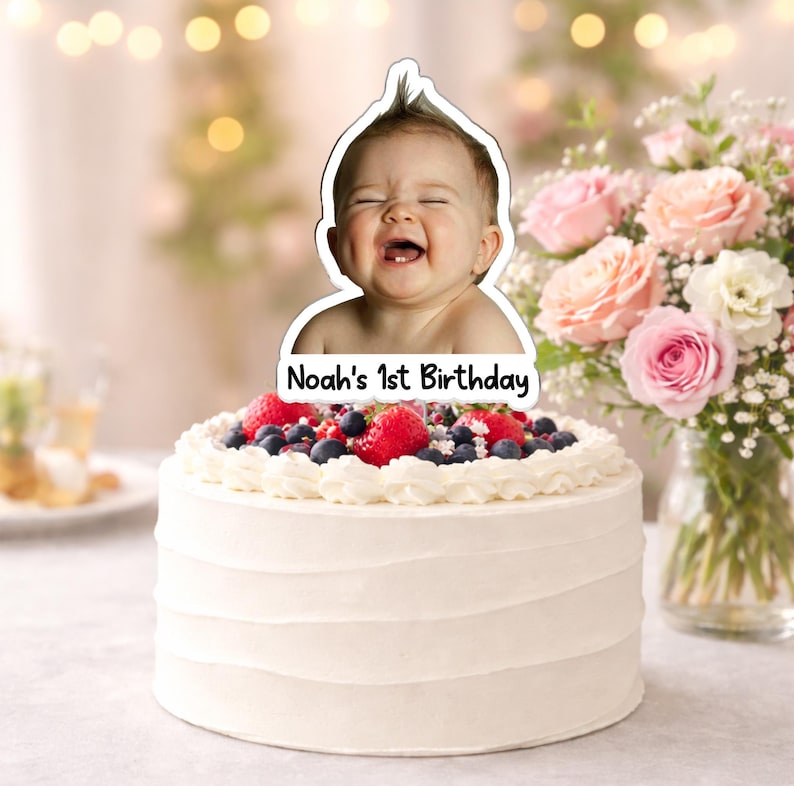 Custom Photo Birthday Cake Topper, Personalized Photo Birthday Cake Decor, Milestone Birthday Baby Photo Topper, Birthday Party Decor Gift image 9