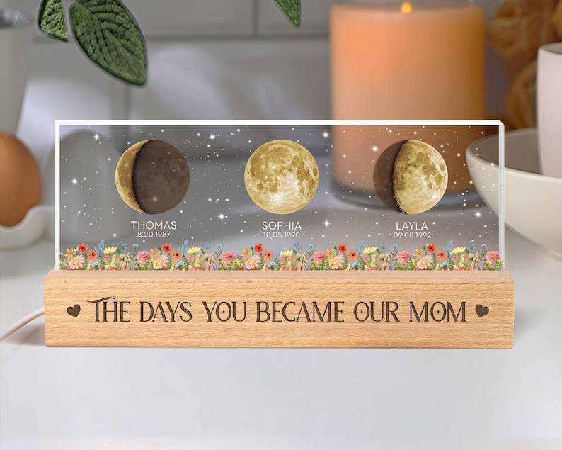 Custom Moon Phase by Date Night Light Gift for Mom, Mothers Day Gift for Grandma, Personalized Mom Moon Phase Lamp, Mom Gifts, Birthday Gift image 3