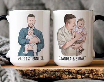 Custom Dad Portrait Mug, Fathers Day Gifts for Grandpa, Fathers Day Mug, Personalized Photo Mug, Family Painting Mug, Mug for Dad, Dad Gifts