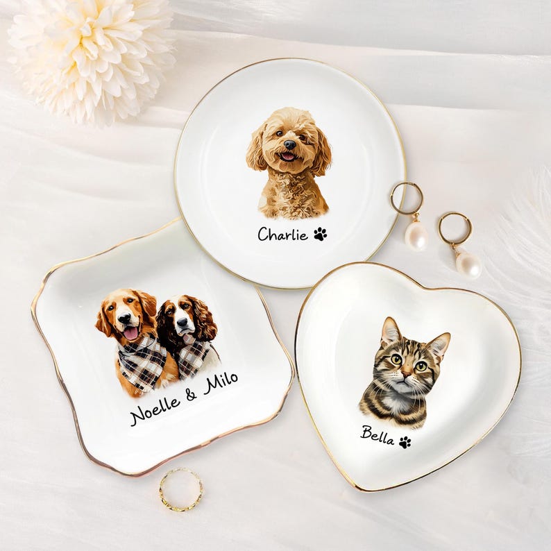 Personalized Dog Cat Photo Ring Dish, Custom Pet Portrait Jewelry Dish, Dog Mom Trinket Dish, Pet Lovers Gift, Mother’s Day Gift for Cat Mom zdjęcie 4
