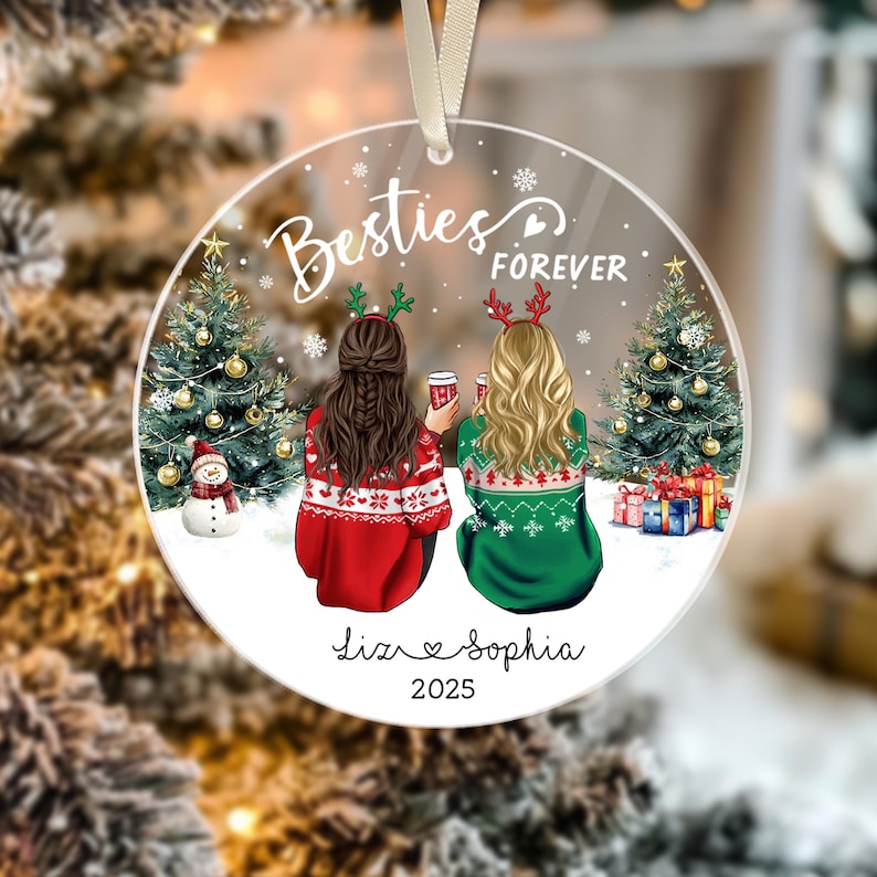 Custom Best Friends Christmas Ornaments, Friendship Besties Ornament 2026, Gift for Friend, Gift for Her, Friend Christmas Keepsake Ornament image 5