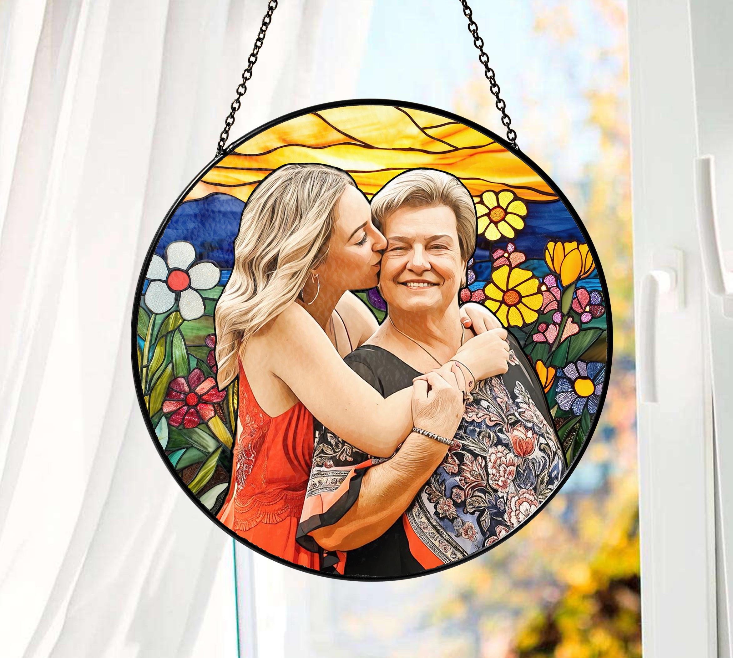 Custom Photo Stained Glass Suncatcher Gift for Mom, Mothers Day Gift ...