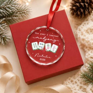 Personalized Mahjong Group Gifts, Custom The Year I Learned Mahjong Ornament, Mahjong Club Christmas Gift 2026, Mahjong Players Gift 画像 10