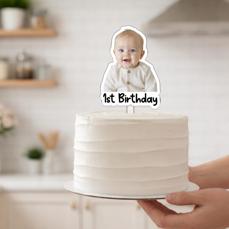 Custom Photo Birthday Cake Topper, Personalized Photo Birthday Cake Decor, Milestone Birthday Baby Photo Topper, Birthday Party Decor Gift image 6