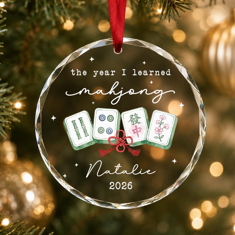 Personalized Mahjong Group Gifts, Custom The Year I Learned Mahjong Ornament, Mahjong Club Christmas Gift 2026, Mahjong Players Gift 画像 4