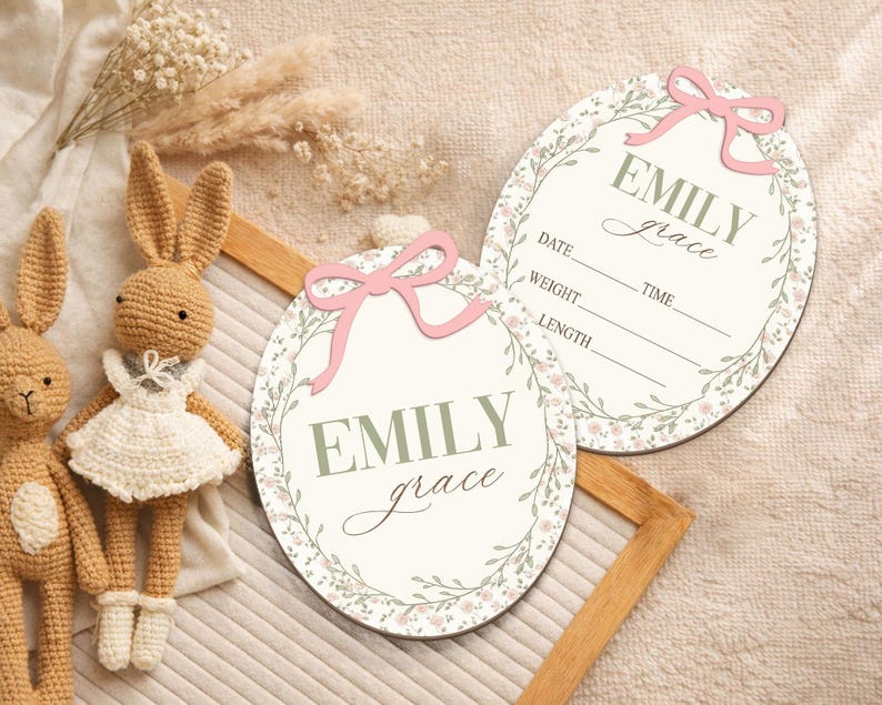 Pinkstats Signage Wildflower Pink Bow Birth Stats Sign, Baby Announcement Sign, Baby Girl ...