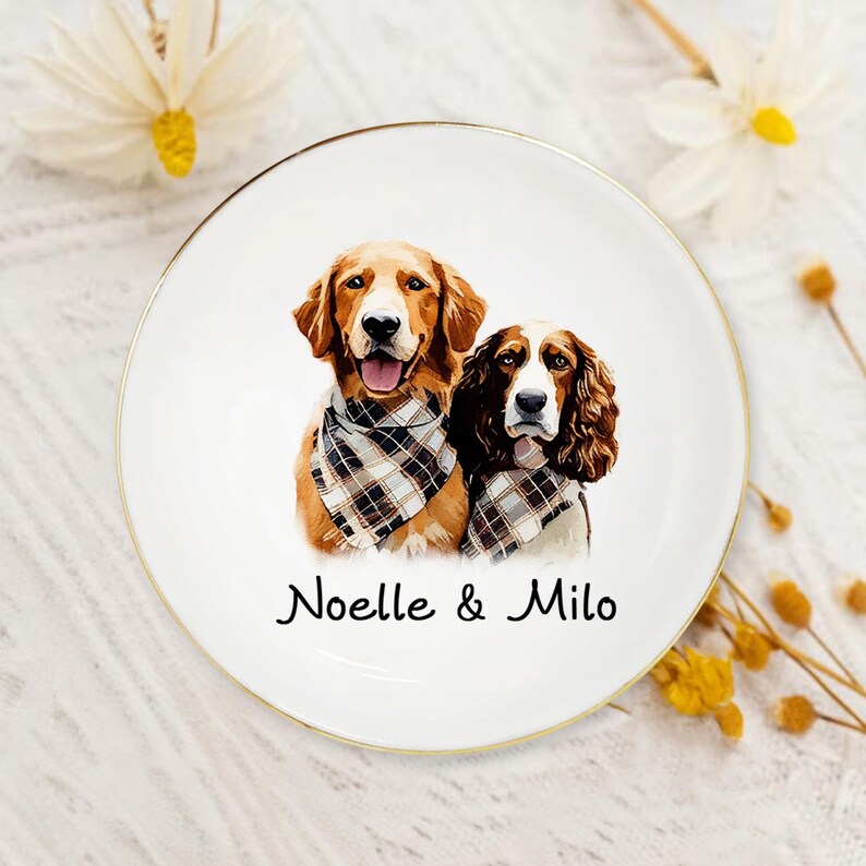 Personalized Dog Cat Photo Ring Dish, Custom Pet Portrait Jewelry Dish, Dog Mom Trinket Dish, Pet Lovers Gift, Mother’s Day Gift for Cat Mom zdjęcie 3