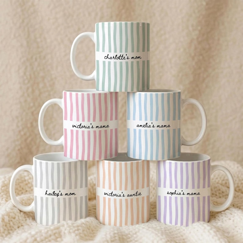 Personalized Mom Stripe Ceramic Mug, Custom Name Mother's Day Gift for Mom, New Mom Gift Idea, First Time Grandma Gifts image 2