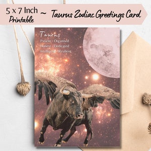 Stier Grußkarte Taurus Stier Geburtstagskarte Celestial Style Design Taurus Sternzeichen Karte Taurus Geburtstagsgeschenk Karte Taurus Card