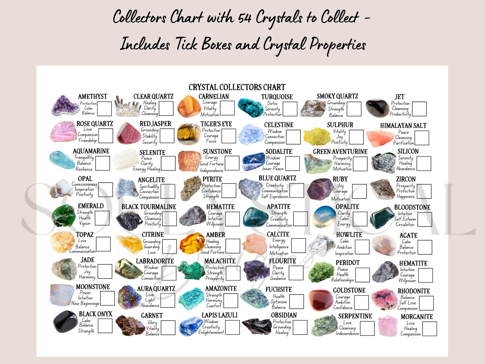 Printable Crystal Collectors Chart 54 Crystals to Collect Etsy