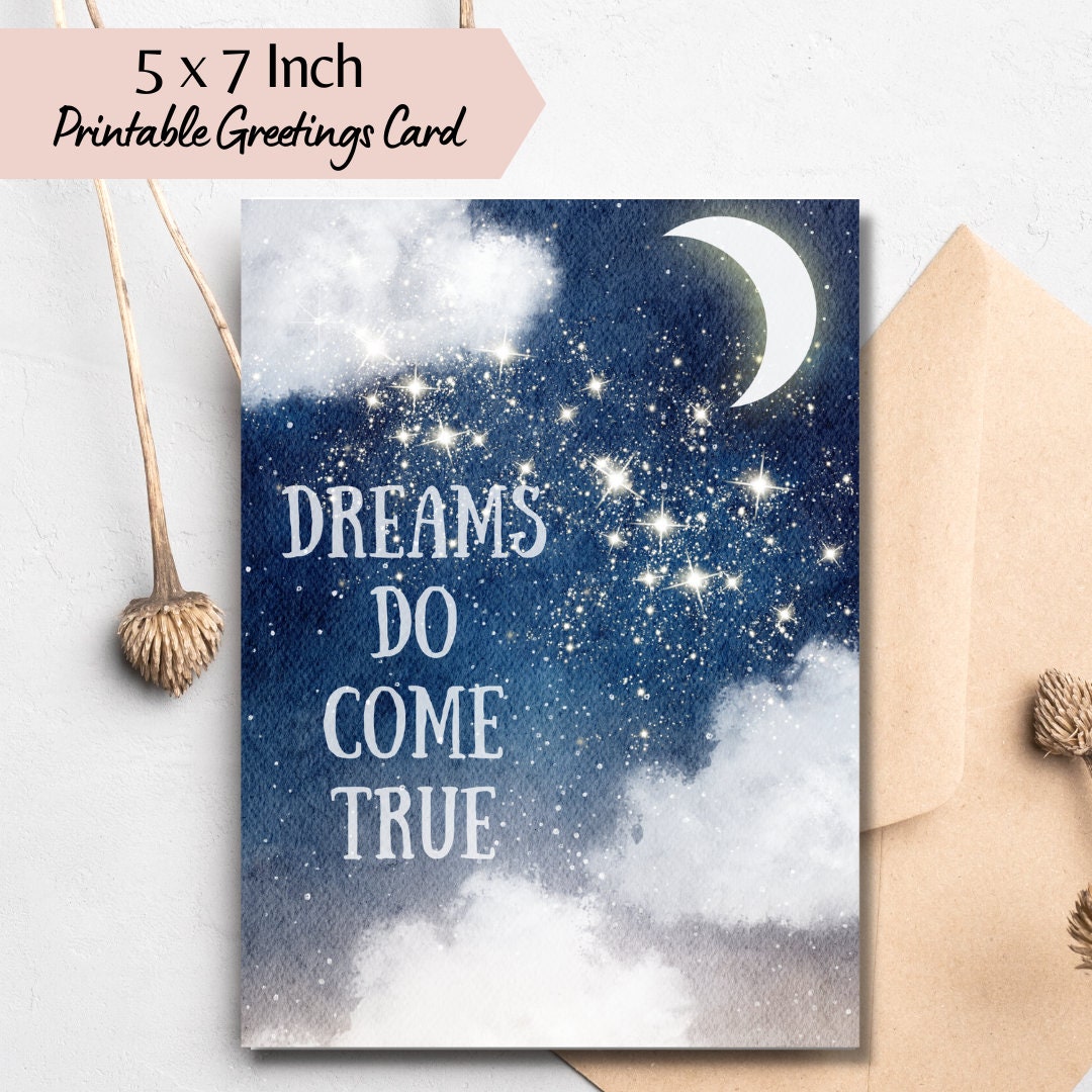 Dreams Do Come True Printable Card, Congratulations Digital Card, Night