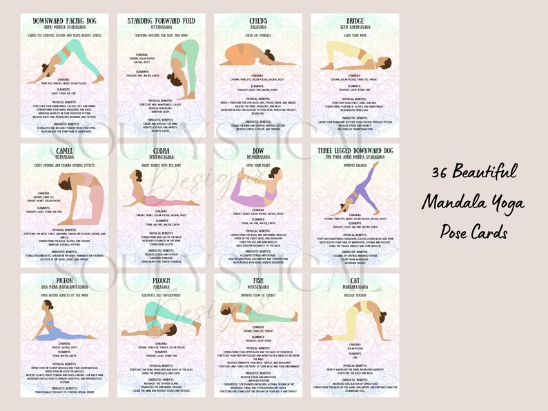 Yoga Pose Printable Cards Mandala Design Flashcards for - Etsy