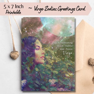 Tarjeta de felicitación Virgo Tarjeta de cumpleaños del Zodíaco Virgo Diseño de estilo celestial Tarjeta de signo de estrella Virgo Tarjeta de regalo de cumpleaños Virgo Tarjeta de cumpleaños Virgo