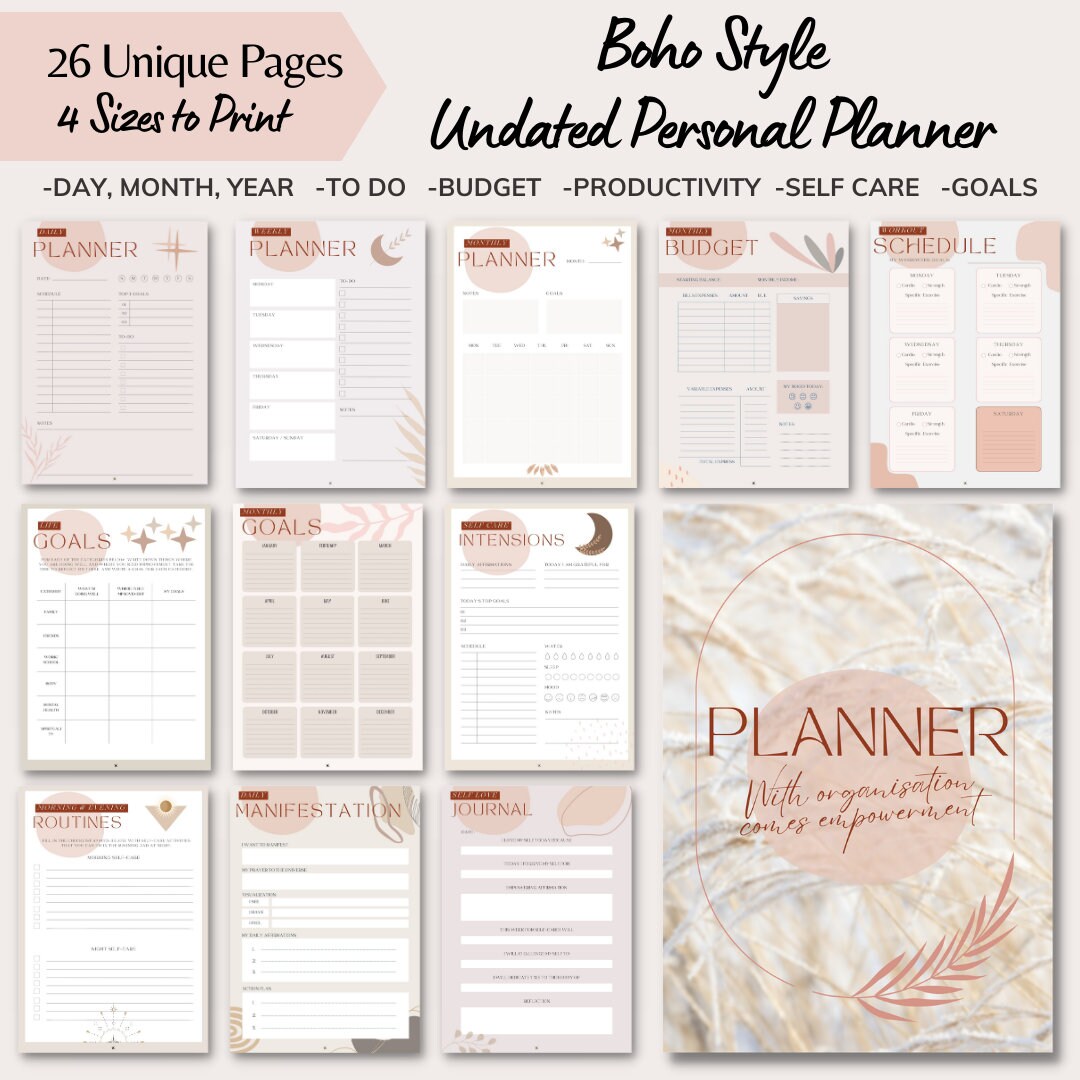 Boho Style Printable Personal Planner, Neutral Tones Life Planner ...