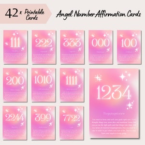 Tarjetas de Oráculo imprimibles con números de ángel, baraja de tarjetas de mensaje de ángel, tarjetas de numerología, significados de números consecutivos, afirmación y manifestación