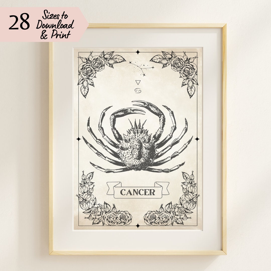 Cancer Pinterest Printable Cancer Zodiac Wall Art, Beautiful Vintage Style Cancer the ...