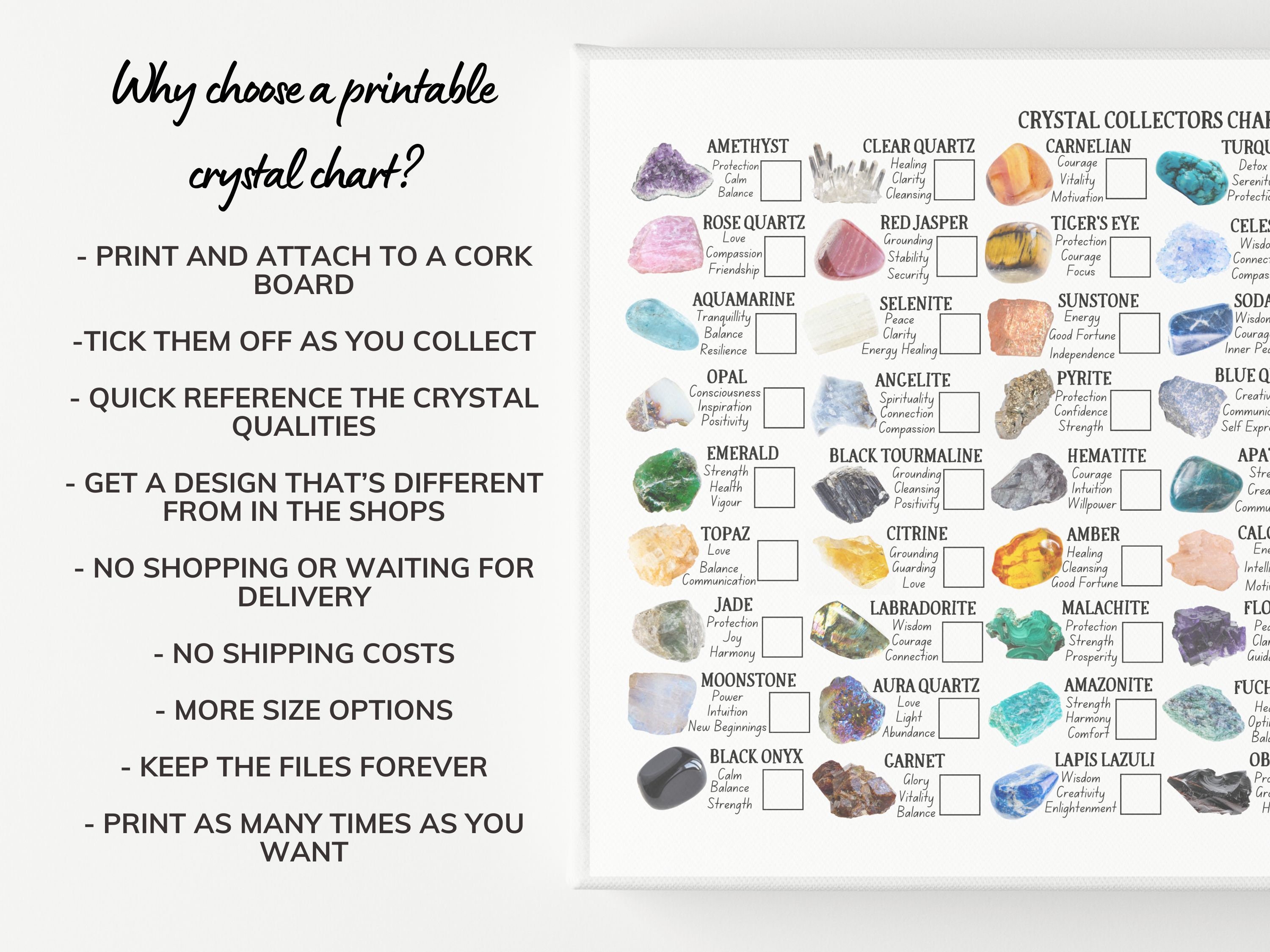 Printable Crystal Collectors Chart, 54 Crystals to Collect, Tick off as