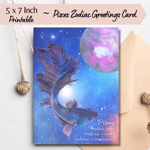 Pisces Grüße Karte Fische Sternzeichen Geburtstagskarte Celestial Style Design Pisces Sternzeichen Karte Pisces Geburtstagsgeschenk Karte Pisces Card