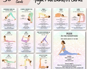 Cartes imprimables de pose de yoga, conception de mandala, cartes-éclair pour le yoga, comprend le sanskrit, les chakras et les éléments, avantages physiques et énergétiques