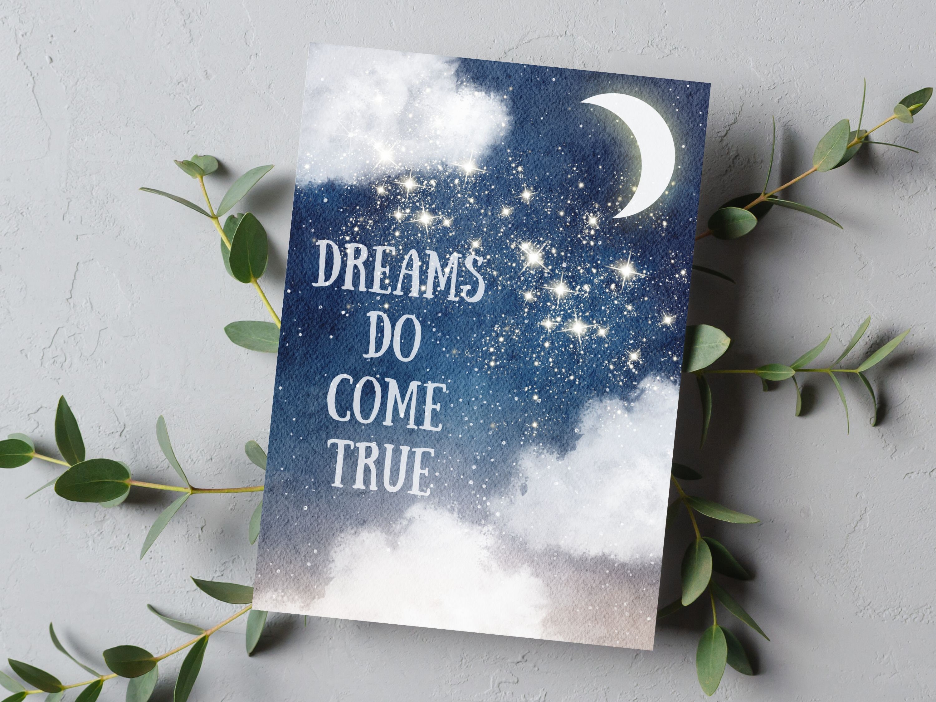 Dreams Do Come True Printable Card, Congratulations Digital Card, Night