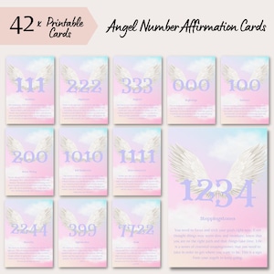 Tarjetas de Oráculo imprimibles con números de ángel, baraja de tarjetas de mensaje de ángel, tarjetas de numerología, significados de números consecutivos, afirmación y manifestación
