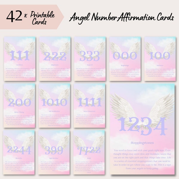 Angel Number Printable Oracle Cards, Angel Message Card Deck, Numerology Cards, Consecutive Number Meanings, Affirmation and Manifestation