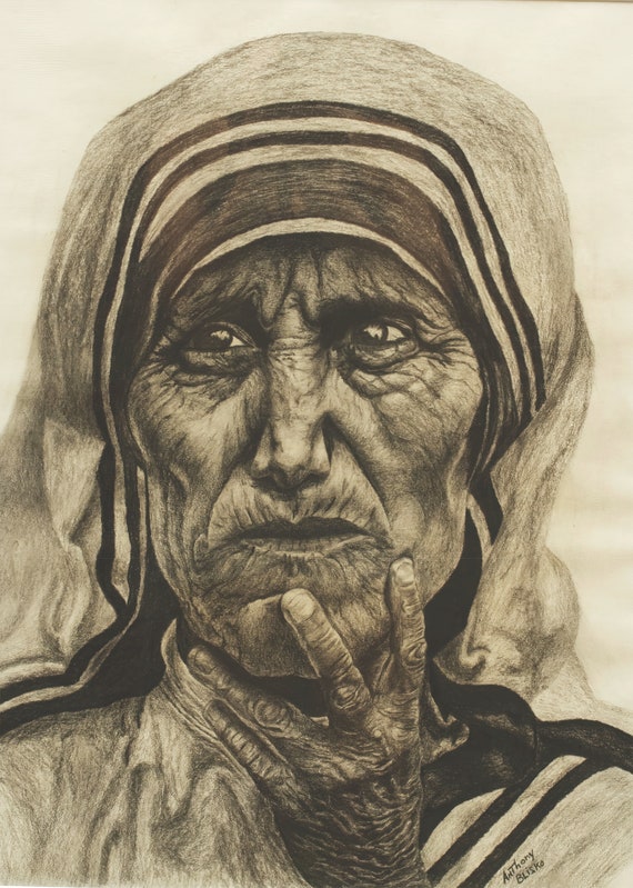 Mother Teresa Print of Original Pencil Drawing, Saint Teresa Wall