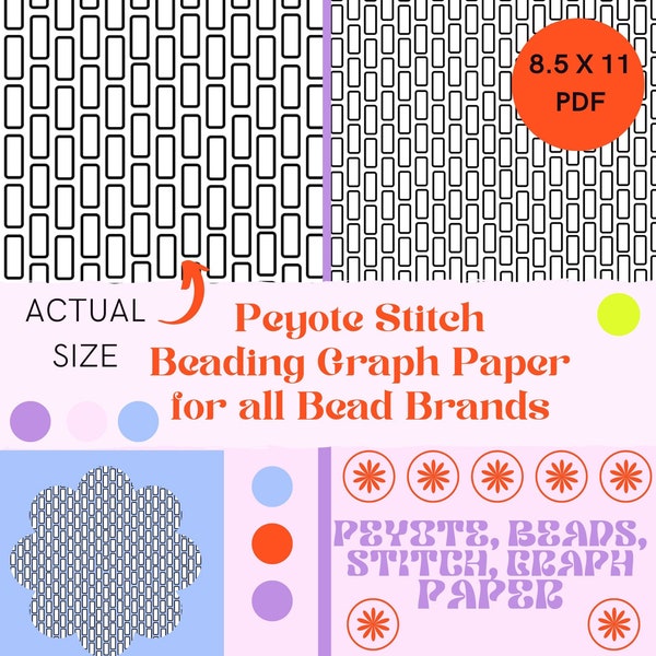 Peyote Stitch Beading Graph Paper, Beading Pattern, Beading Tutorial, Pattern Sheet, Graphing Paper, Design Sheet, Printable Pattern, Graph