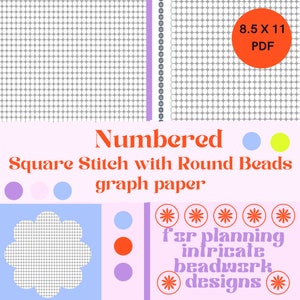 Square Stitch with Round Beads graph paper - Numbered