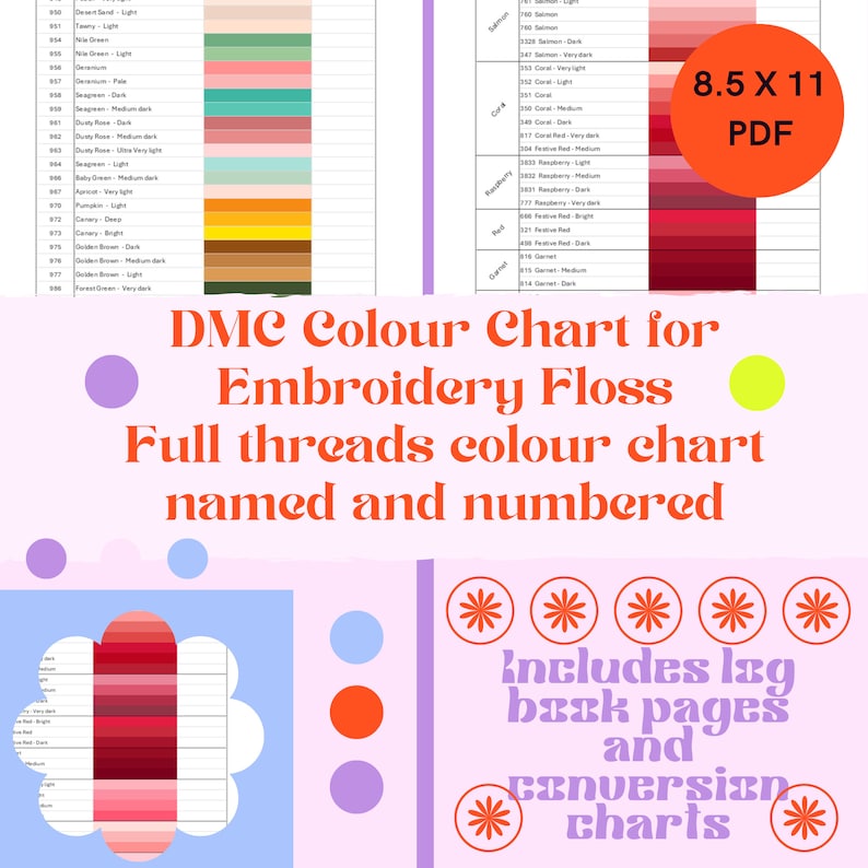DMC Color Chart for Embroidery & Cross Stitch (digital Download) - Etsy