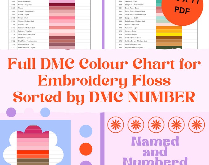 DMC Floss Number & Color Chart PDF Download - Etsy Canada