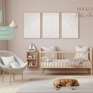 Nursery Mockup 3 Frames, Customizable Nursery Mockup With Glare, 2:3 Aspect Ratio PSD SmartObject, Nursery Three Frames Mockup Boho