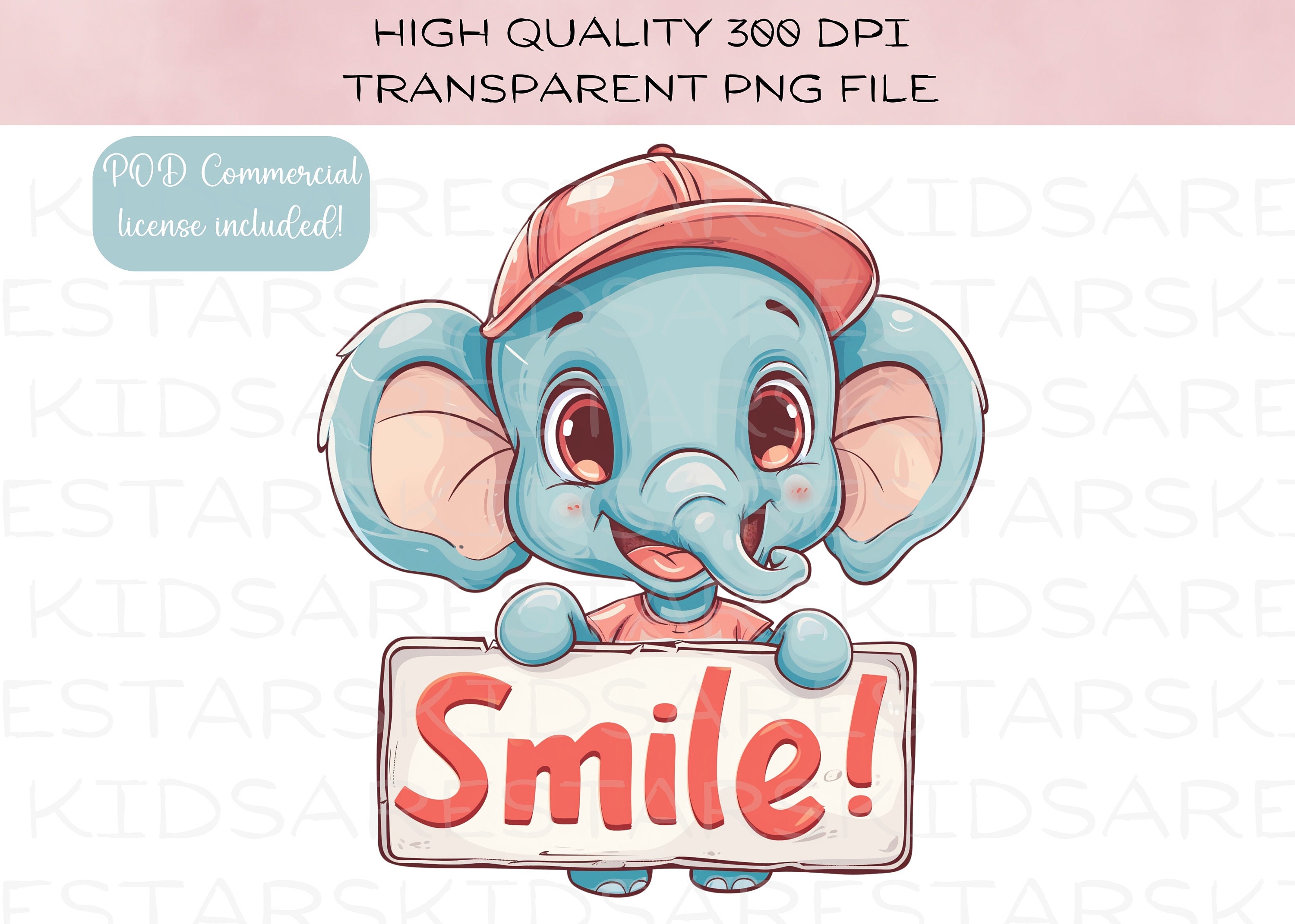 Kids Elephant PNG, Kids png Files, Smile PNG, Toddler png, Baby png, Safari Animals Clipart, Retro Clipart | POD Commercial Use Included