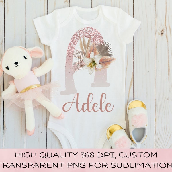 PNG Boho Glitter Letter Name Digital Download, Custom Order, Personalized, Png Baby Bodysuit Design, PNG Name Girl, Sublimation, PNG Files