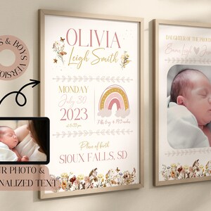 Personalisierte Geburt Stats Poster, neues Baby Geschenk personalisierte Baby Mädchen Kinderzimmer Zeichen, neues Baby Jungen Geschenk personalisierte Baby Info, wenn geboren Wand Kunst Boho