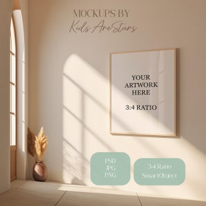 Single Frame Interior Mockup Glass Reflection, 3:4 Aspect Ratio PSD SmartObject, Modern Minimal Interior, Natural Light Frame Mockup, Boho