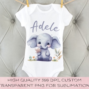 Elefante PNG Safari Carta Nombre Descarga digital, Orden personalizado, Diseño de sublimación personalizado, Sublimación de nombre PNG para niños, Acuarela