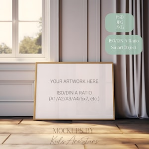 Horizontal Frame Mockup Boho, Landscape Mockup, Modern Minimal Interior, Reflection & Glare, Natural Light Frame Mockup, PSD ISO/DIN A Ratio