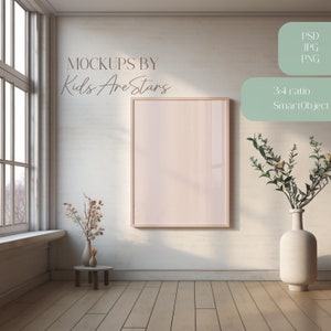 One Frame Mockup With Glare, High Quality Mock Up Interior Home, 3:4 Aspect Ratio PSD SmartObject, Frame Mockup PSD Modern, Boho Chic