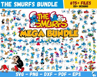 Smurfs SVG Bundle, Smurfs Font SVG Files for Cricut, Smurfs Cut Files, Smurfs png Clipart Mega Bundle, Layered Svg, Alphabet Numbers Symbols