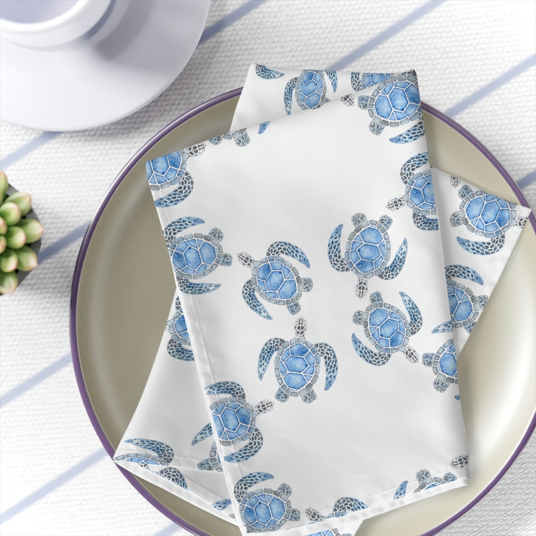 Set of 4 Watercolour Turtle Cloth Napkins for Coastalinspired Etsy